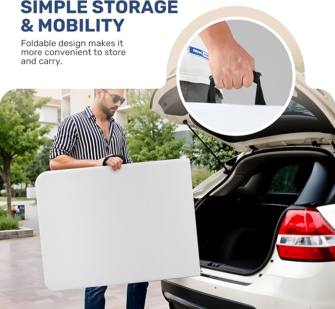 6Ft Folding Table Portable, Heavy Duty Table With Handle For Camping, Picnic, Party, Indoor & Outdoor Use, Easy To Clean & Space Saving Design White Steel