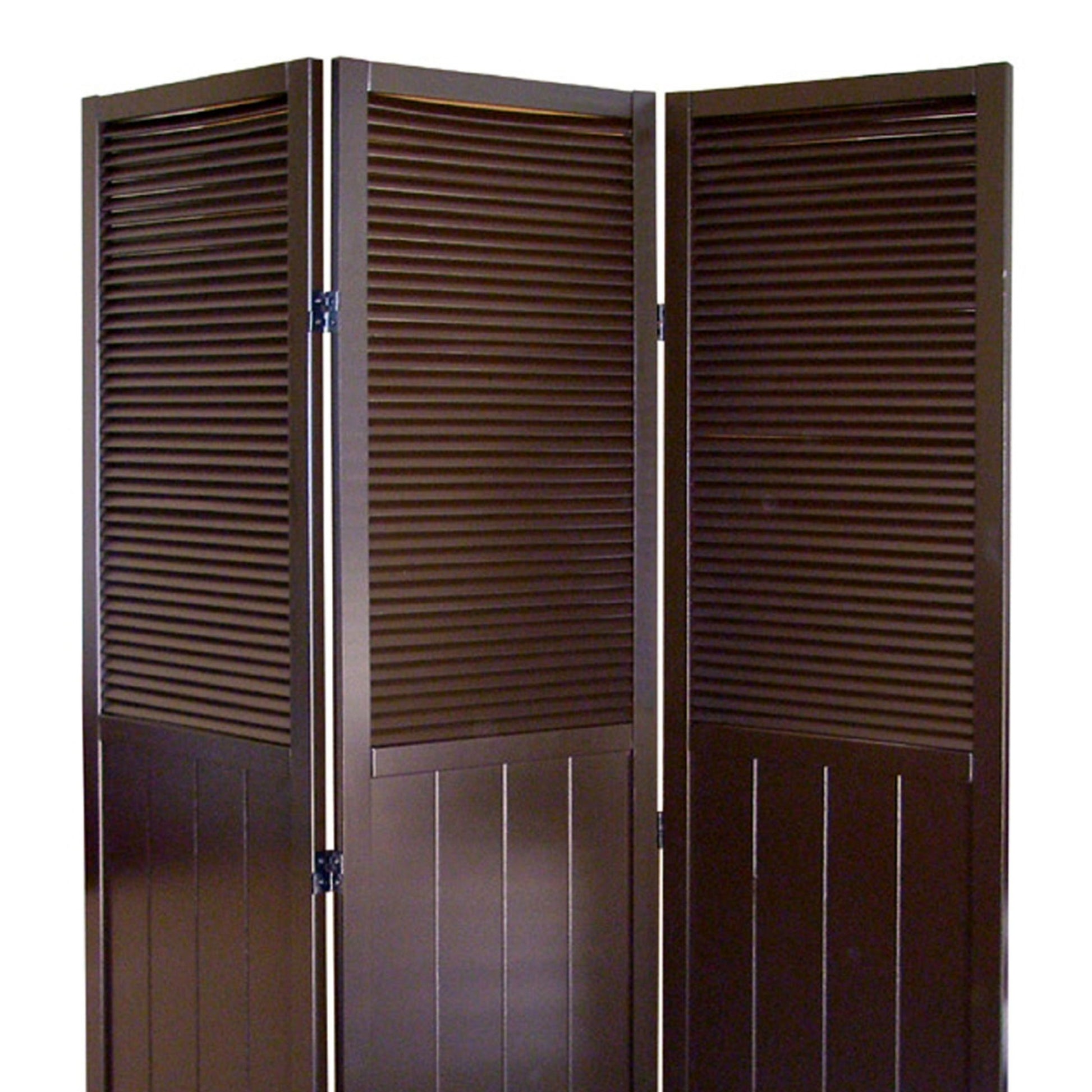 70" Tall 3 Panel Screen Room Divider "Shutter Door" With Espresso Finish Espresso Wood