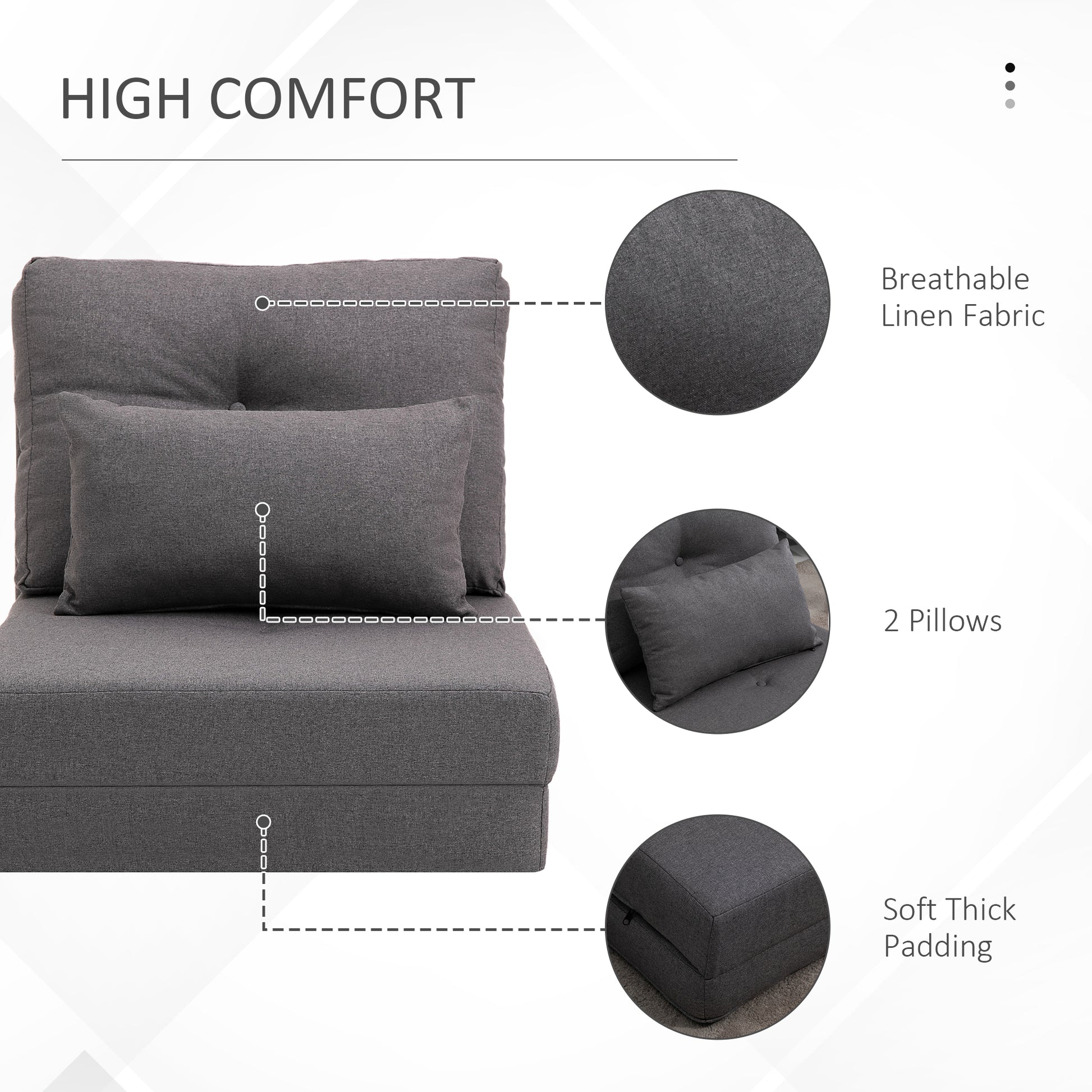 Homcom 2 In 1 Floor Lazy Sofa With 5 Position Adjustable Backrest, Dark Gray Dark Grey Linen