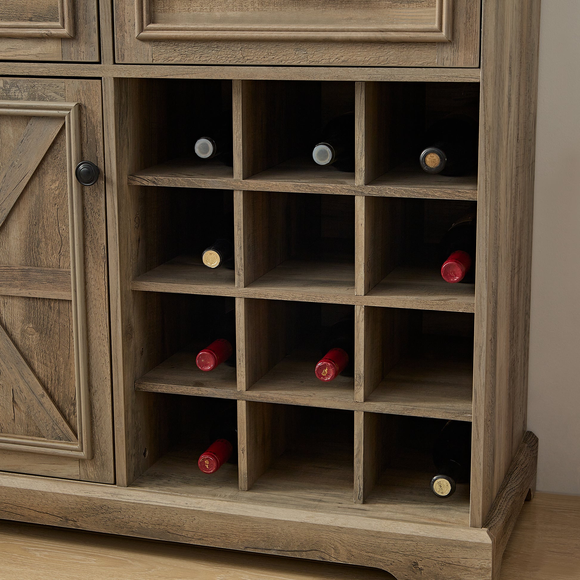 Farmhouse Liquor Cabinet Bar Cabinet With 2 Drawers, Wine Bar Cabinet With Removable Wine Racks Storage Shelves, Cupboard For Kitchen, Dining Room, Gray Wash L39.37''*W15.7"*H34.65" Gray Wash Mdf