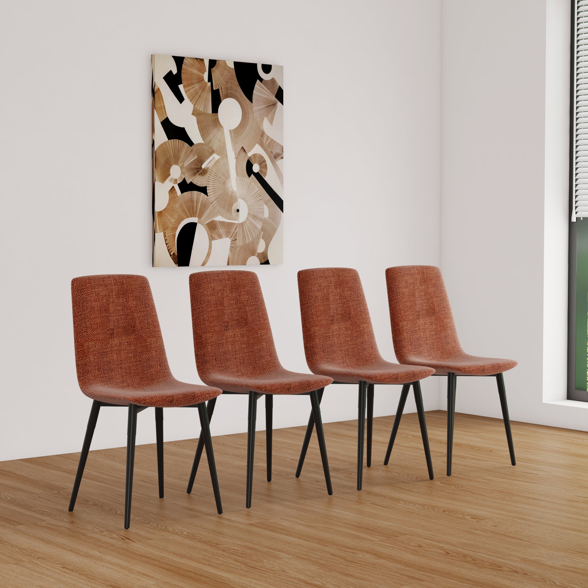 Mdf Wood Colour Dining Table Set Of 4 And Modern Dining Chairsmid Century Wooden Kitchen Table Set, Metal Base & Legs, Dining Room Table And Linen Chairs Natural Wood Mdf