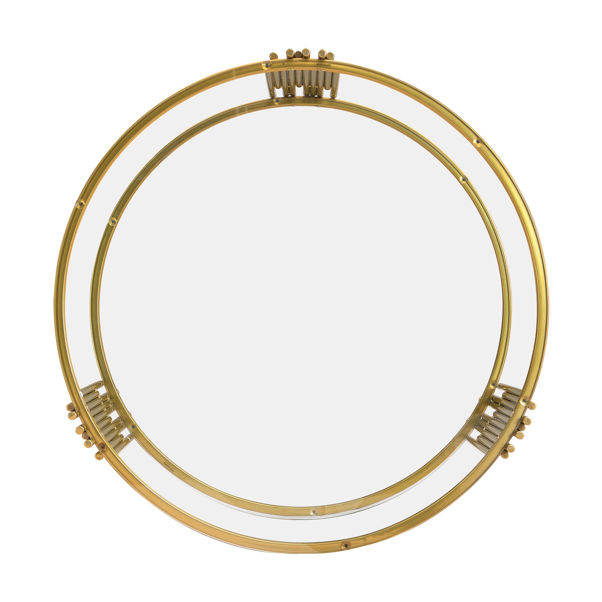 Modern Glass Coffee Table In 31.5", Asymmetrical Metal, Circular Metal Drum Base, Gold Finish & Lower Shelf Transparent Tempered Glass