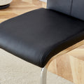 Table And Chair Set. A Rectangular Glass Dining Table With A 0.4 Inch Tempered Glass Tabletop And Mdf Board V Shaped Bracket, Paired With 2 Chairs Consisting Of Pu Seat Cushions And Silver Metal Legs. Black Seats 2 Tempered Glass