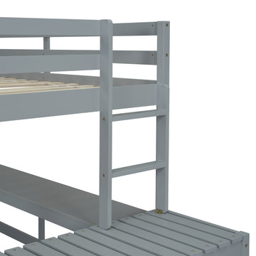 Full Loft Bed With Built In Desk, Ladder Platform, Ladders, Guardrails,Grey Full Grey Bedroom American Design Pine