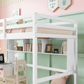 Twin Loft Bed With Built In Desk And Bookcase Of Three Compartments, Guardrails And Ladder,White Twin White Pine