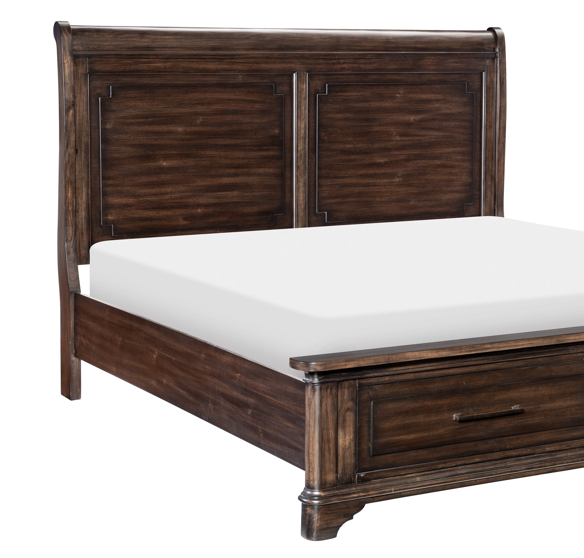 Transitional Style Rustic Brown Finish Queen Platform Bed With Footboard Storage Wooden Bedroom Furniture 1Pc Traditional Design Box Spring Not Required Queen Rustic Brown Wood Bedroom Traditional,Transitional Storage Included Wood