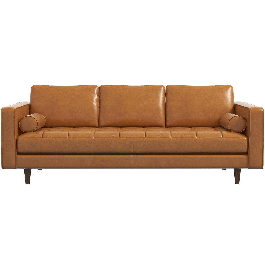 Catherine Sofa Light Brown,Rustic,Tan Brown Genuine Leather Wood Pillow Back Genuine Leather,Solid Wood 3 Seat