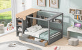 Full Size House Bed With Two Drawers And Wardrobe,Gray Full Gray Solid Wood