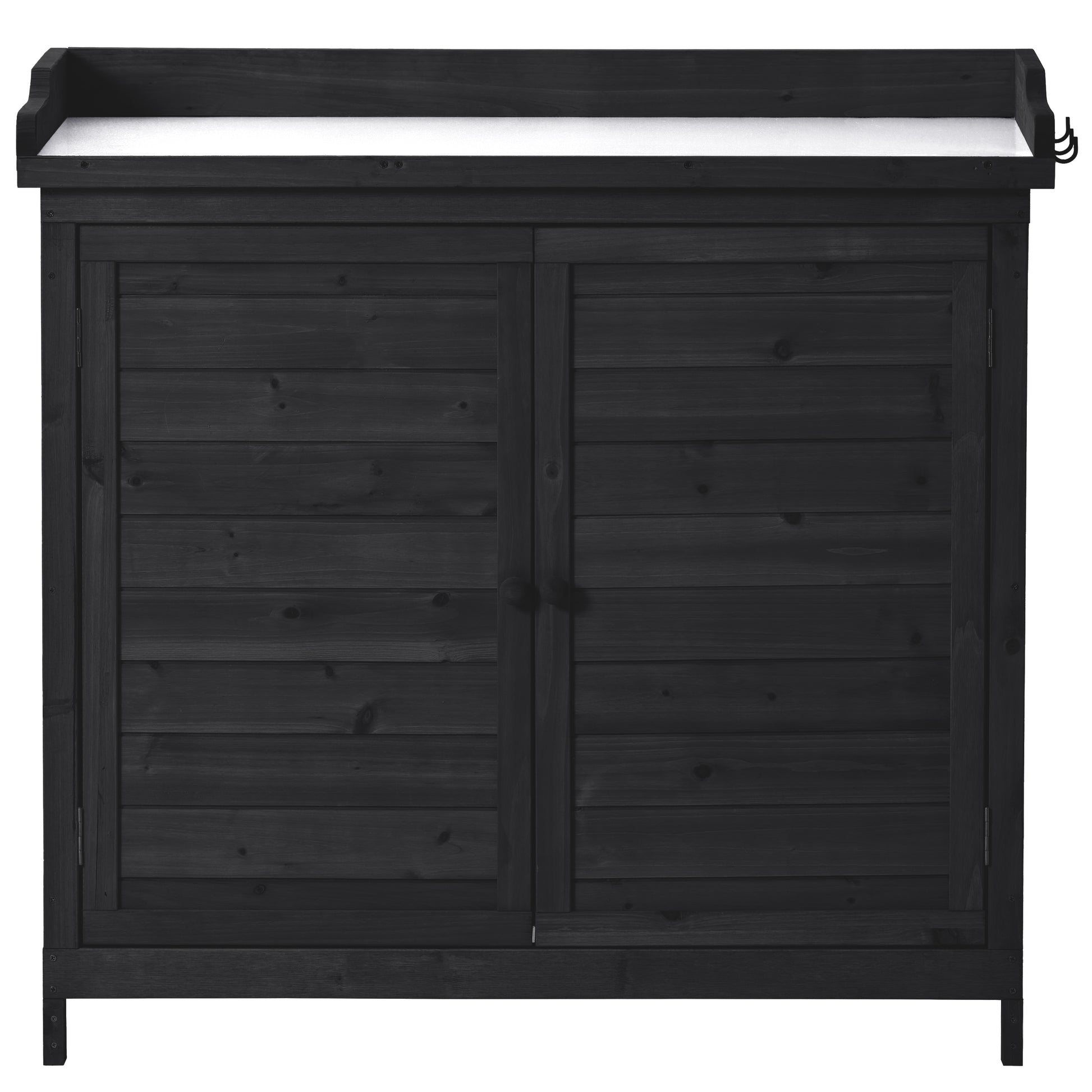 Outdoor 39" Potting Bench Table, Rustic Garden Wood Workstation Storage Cabinet Garden Shed With 2 Tier Shelves And Side Hook, Black Black Garden & Outdoor Casual Wood Solid Wood