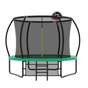 10Ft Pumpkin Trampoline, Outdoor Trampoline With Basketball Hoop, Enclosure Net And Ladder Green Steel