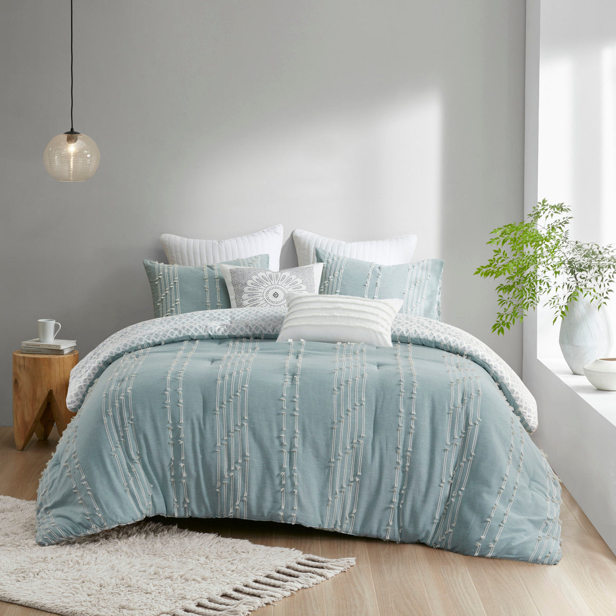 3 Piece Cotton Jacquard Comforter Set Aqua Full Queen Queen Aqua Cotton