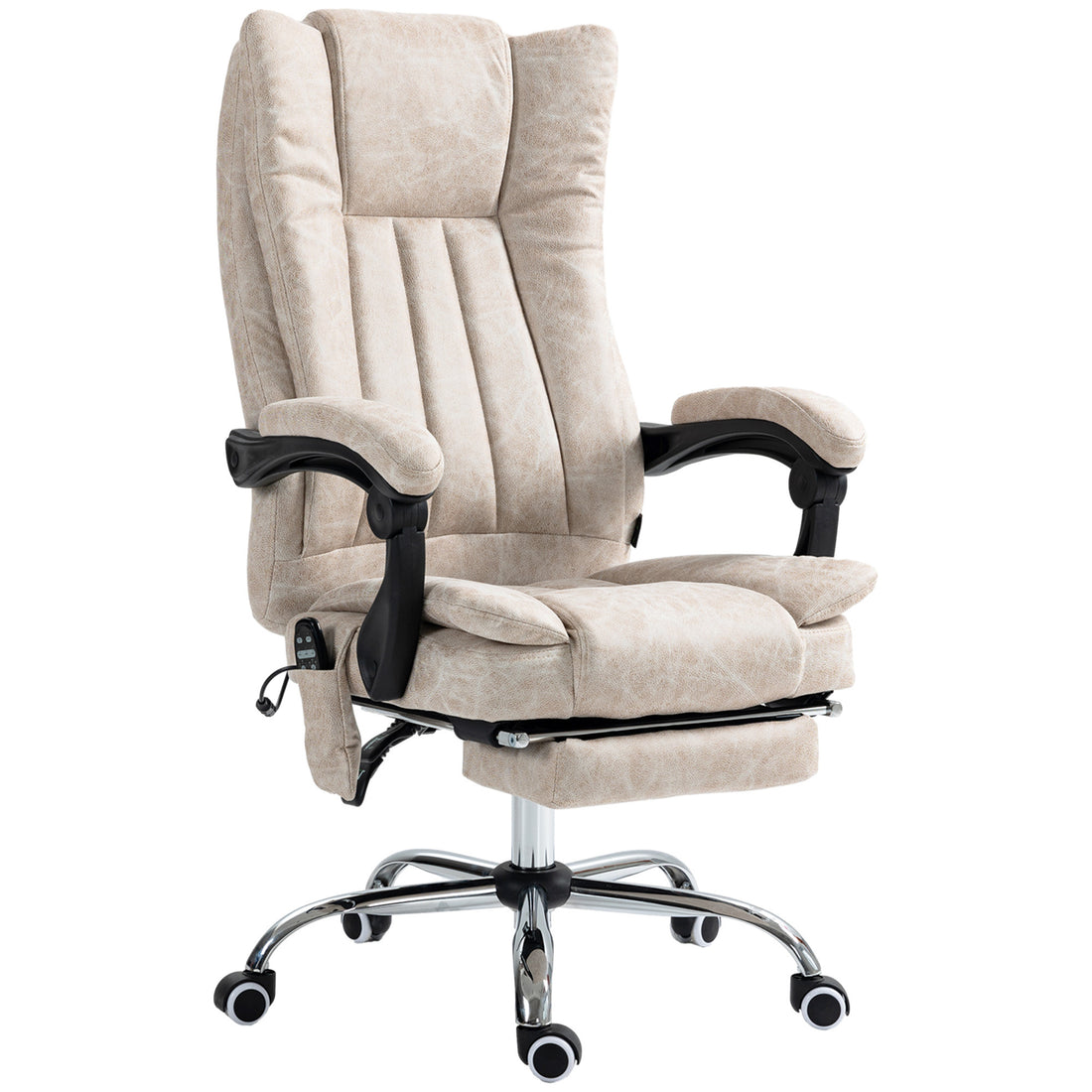 Vinsetto Microfiber Office Chair, High Back Computer Chair With 6 Point Massage, Heat, Adjustable Height And Retractable Footrest, Cream White Cream White Polyester