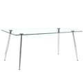 Table And Chair Set.Modern Rectangular Glass Dining Table With A Tempered Glass Tabletop And Silver Metal Legs, Paired With Multiple Chairs Designed With Pu Cushions And Silver Metal Legs. Silver White Seats 8 Tempered Glass