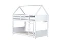 Twin Over Twin House Floor Bunk Bed With Headboards, Footboards And Guardrails, Ladder, Rubber Wood Bunk Bed With Safety Guardrails,White Twin White Rubber Wood