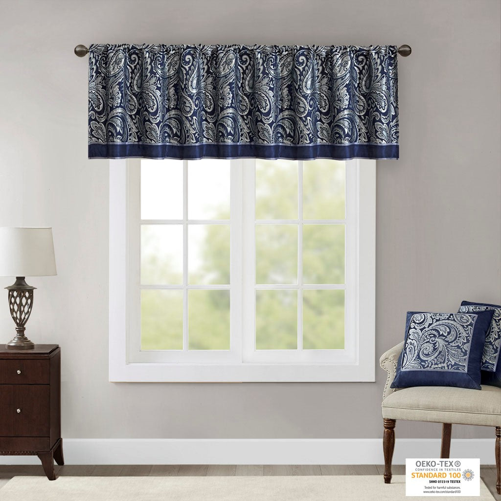 Jacquard Window Valance Navy 50X18" Navy Polyester