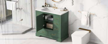 36" Bathroom Vanity With Sink Combo, Six Drawers, Multi Functional Drawer Divider, Adjustable Shelf, Green Old Sku:Sy999808Aaf Green Solid Wood Mdf