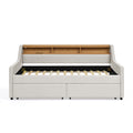 Twin Size Upholstery Sofa Bed With Three Led Lights, With Storage Adjustable Headboard, With Two Storage Pull Up Drawers And Wireless Charging, Linen Padded Sofa Bed Frame, Beige Box Spring Not Required Twin Beige Composite Bedroom Classic Eucalyptus