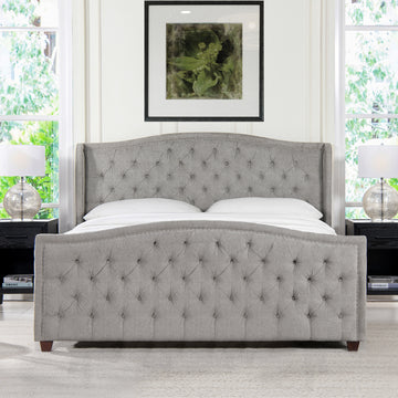 Marcella Upholstered Shelter Headboard Bed Set, King, Silver Grey Polyester King Silver Grey Wood Foam Polyester Polyester