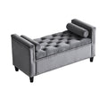 Storage Bench, 44.5 Inch Queen Velvet Button Bedside Bench, Entryway Living Room With Armrests, Trim, Upholstered Bedroom Bench, Bedside Ottoman, Living Room, Entryway, Gray Nailheads Gray White Velvet Primary Living Space Solid Black Modern Wood