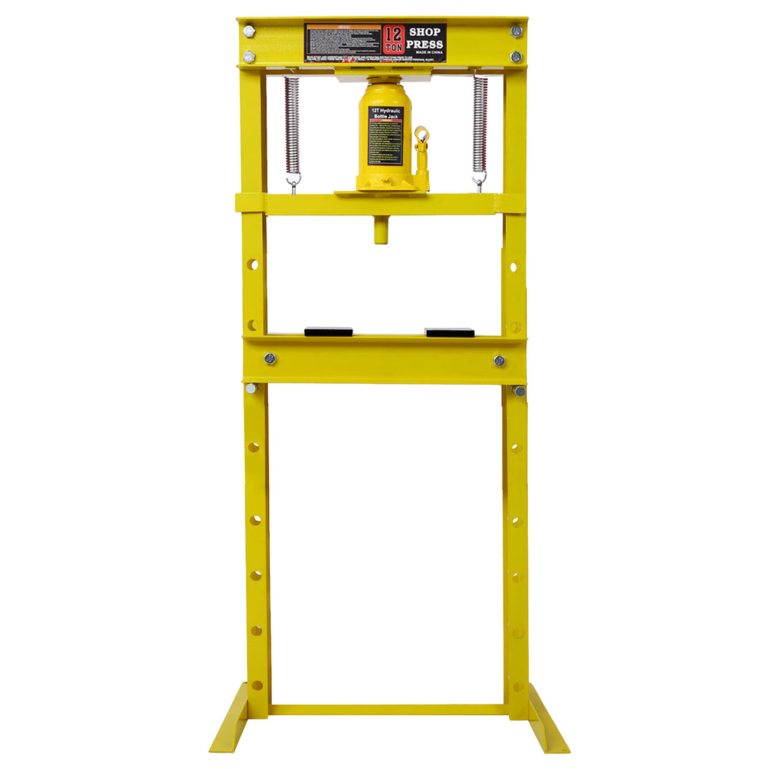 Hydraulic Shop Press ,12 Ton Capacityfloor Mount ,With Press Plates, H Frame Garage Floor Press, Adjustable Working Table Height, ,Yellow Yellow Steel