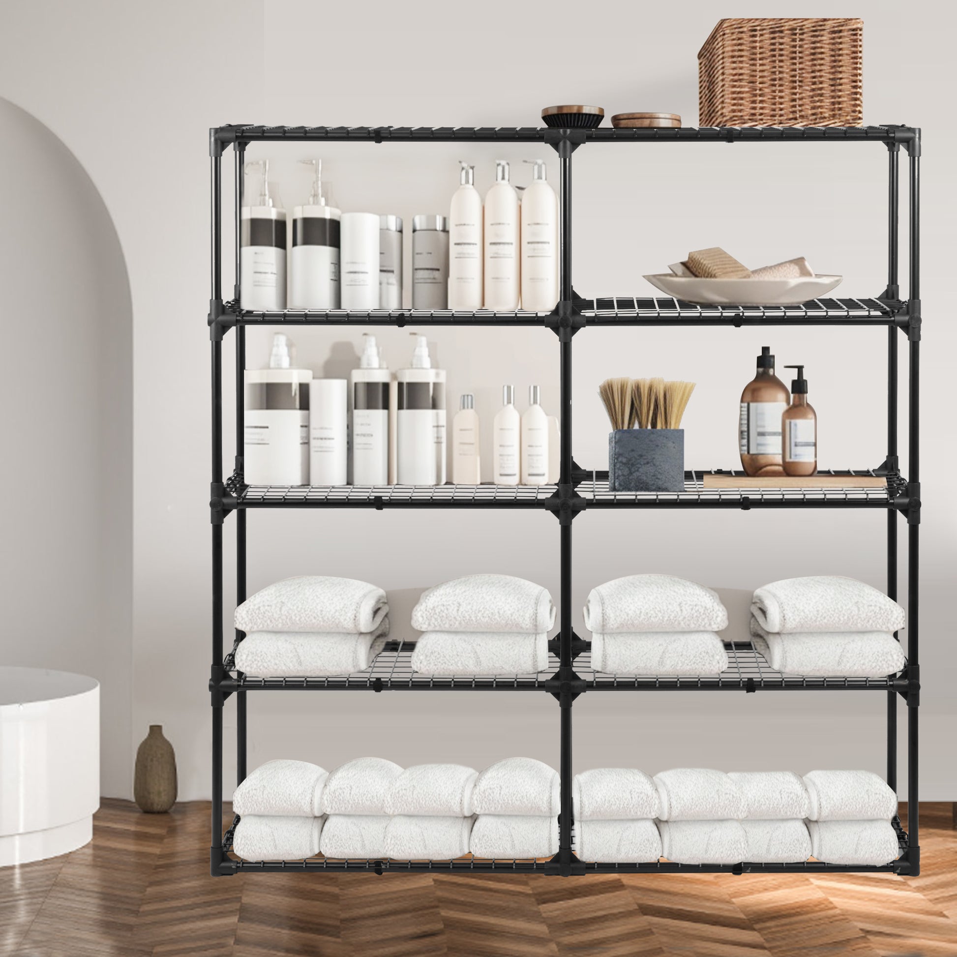 5 Shelf Wire Rack With Cover 2Pack Black Steel