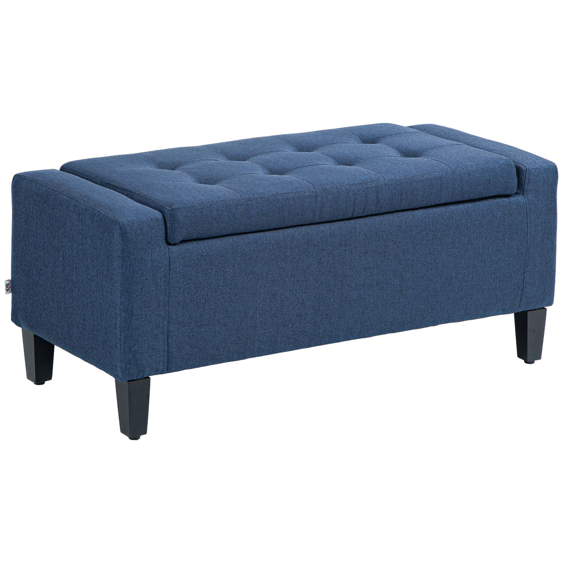 Homcom Storage Ottoman, Linen Upholstered Storage Bench With Lift Top And Button Tufted For Living Room, Dark Blue Blue Polyester