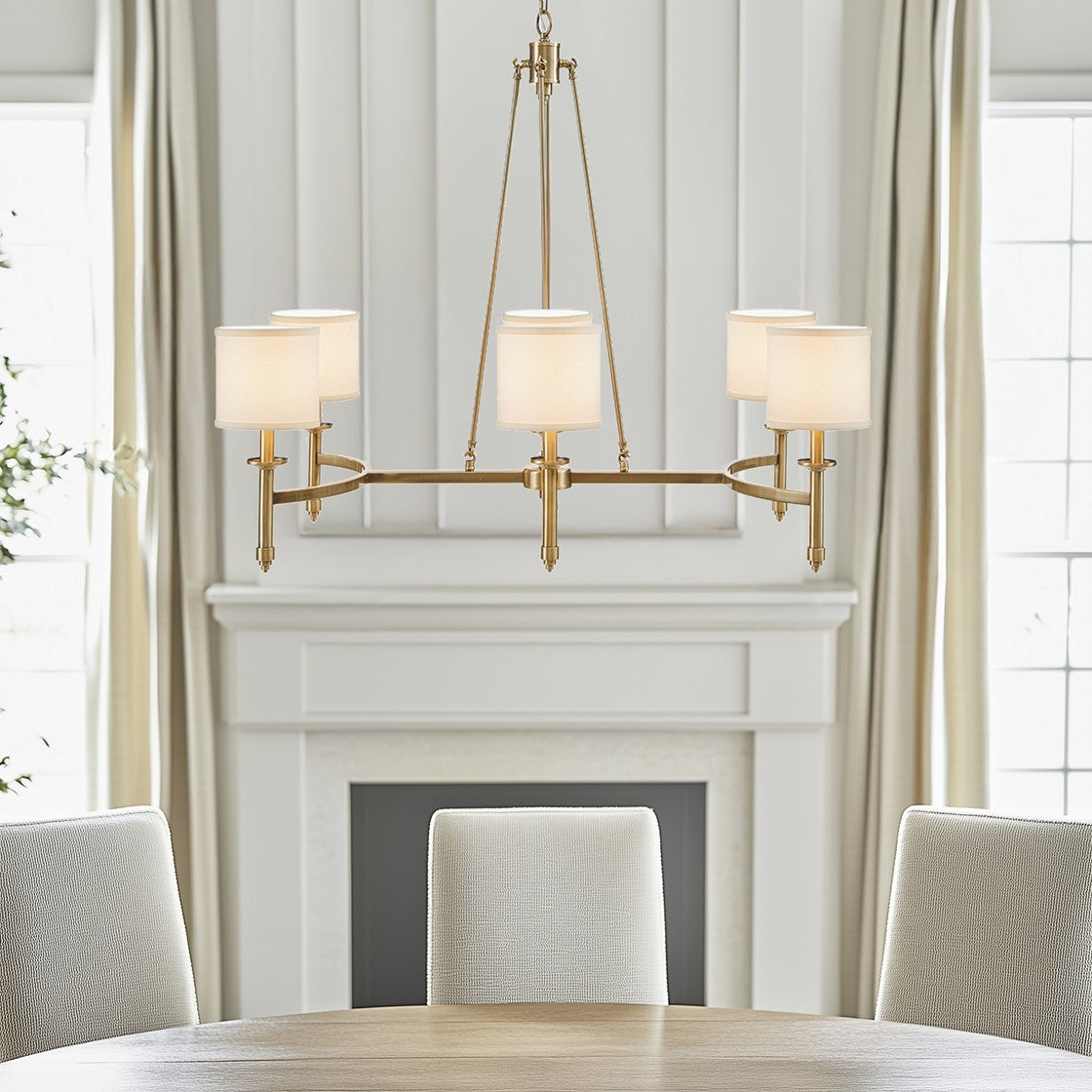 6 Light Chandelier With Fabric Drum Shades Antique Gold See Below Antique Gold Iron