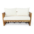 Outdoor Acacia Wood Loveseat And Coffee Table Set With Cushions, Teak, Beige Beige Brown Acacia Wood