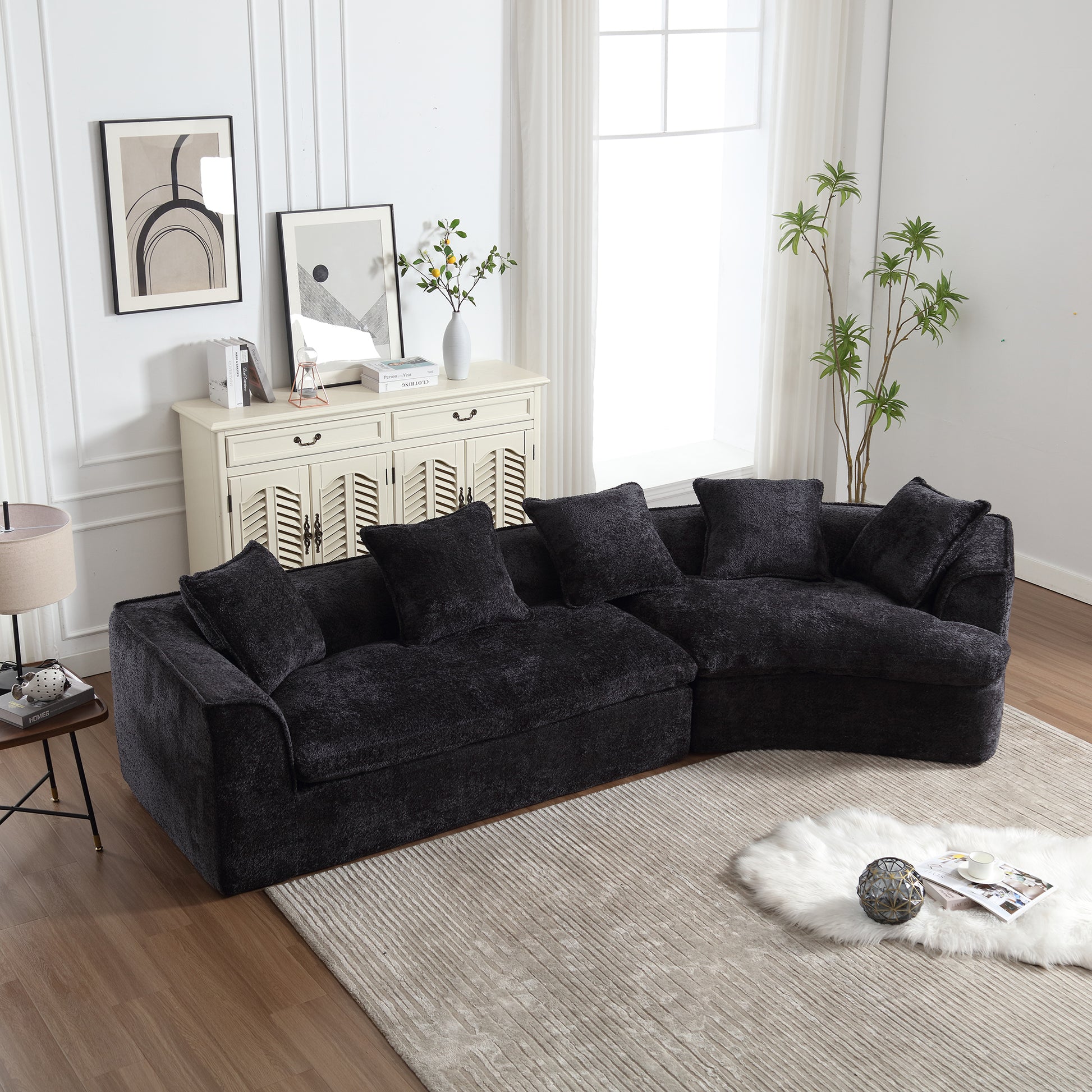 Coolmore Boucle Sofa 3 Seater For Living Room Oversized Comfy Sofa Unique Double Seat And Corner Construction For Apartment, Office Left Hand Facing Black Black Primary Living Space Foam Boucle 3