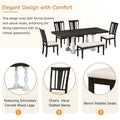 Traditional 6 Piece 78Inch Trestle Extendable Dining Table Set With One 18Inch Removable Leaf, Padded Dining Chairs And Bench,Distressed White Brown Wood Dining Room Solid Wood Rubberwood Rectangular Dining Table With Chair And Bench Upholstered Chair