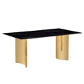 Table And Chair Set.The Table Has A Glass Tabletop With Imitation Marble Pattern Stickers And Stainless Steel Golden Table Legs. Paried With Comfortable Chairs With Pu Seats And Metal Legs. Gold Black Seats 8 Glass Metal