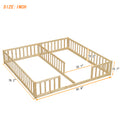 Double Twin Floor Bed With Fence, Guardrails, Without Door, Natural Twin Natural American Design Pine