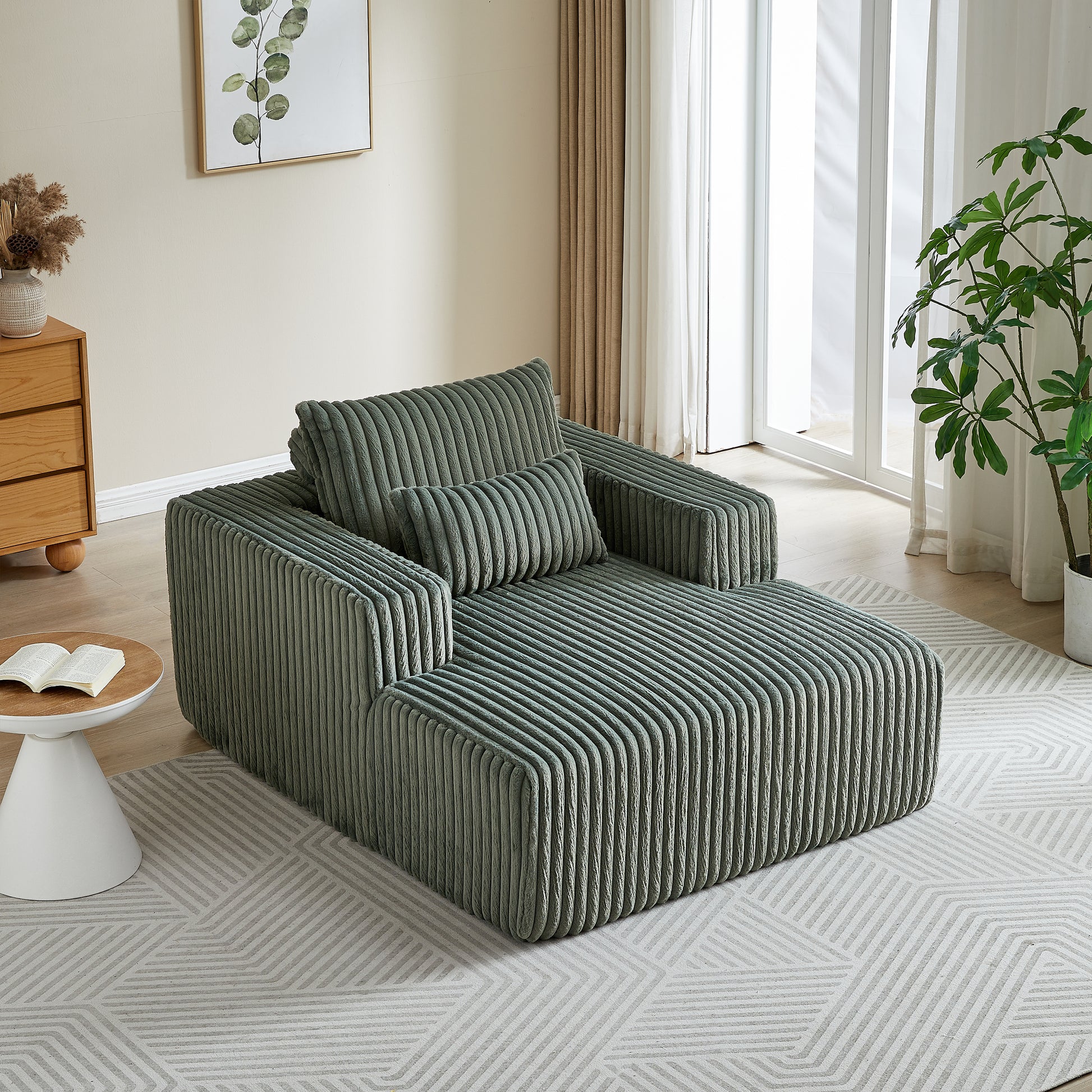 62.5 Inch Corduroy Sponge Sofa Lounge Chair,No Assembly Required,Fluffy Modern Sleeper Chair For Indoor Living Room Bedroom Army Green Foam Corduroy 1 Seat