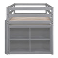 Twin Size Loft Bed With Retractable Writing Desk And 4 Drawers, Wooden Loft Bed With Lateral Portable Desk And Shelves, Gray Gray Solid Wood Mdf