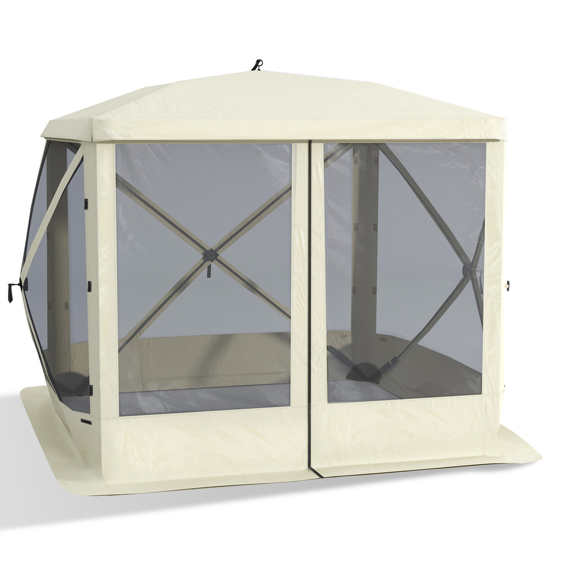 Outsunny Pop Up Camping Canopy Gazebo Screen Shelter Tent With Single Person Easy Set Up, Ventilating Mesh, Portable Carry Bag For Outdoor Camping Party Event, 7X7Ft, Beige Beige Polyester