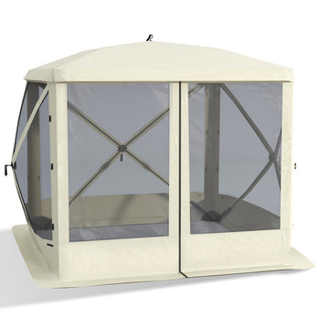 Outsunny Pop Up Camping Canopy Gazebo Screen Shelter Tent With Single Person Easy Set Up, Ventilating Mesh, Portable Carry Bag For Outdoor Camping Party Event, 7X7Ft, Beige Beige Polyester