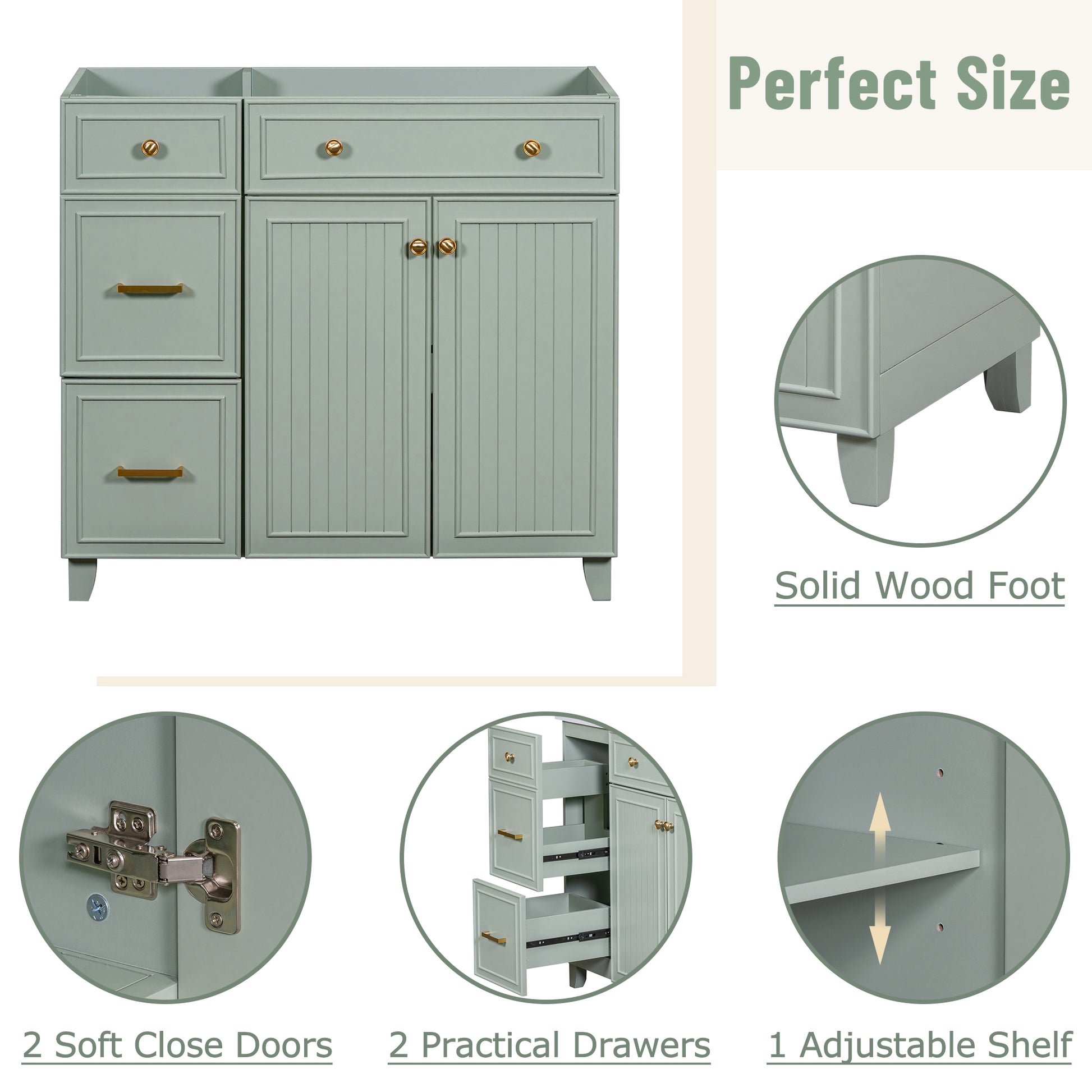Cabinet Only 36" Green Bathroom Vanity Sink Not Included Green Bathroom Solid Wood Mdf