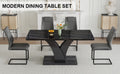 Table And Chair Set, Modern Dining Table, Black Tabletop And Black Mdf Leg Table, Soft And Comfortable Dining Chair, Perfect For Dinner, Meetings, Home And Office Decor Black Grey Mdf