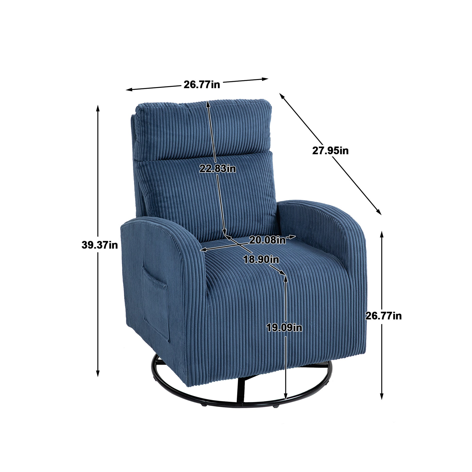 Jiada Upholstered Swivel Glider.Flannel Fabric.Rocking Chair For Nursery In Navy Blue.Modern Style One Left Bag Navy Blue Primary Living Space Foam Fabric Metal