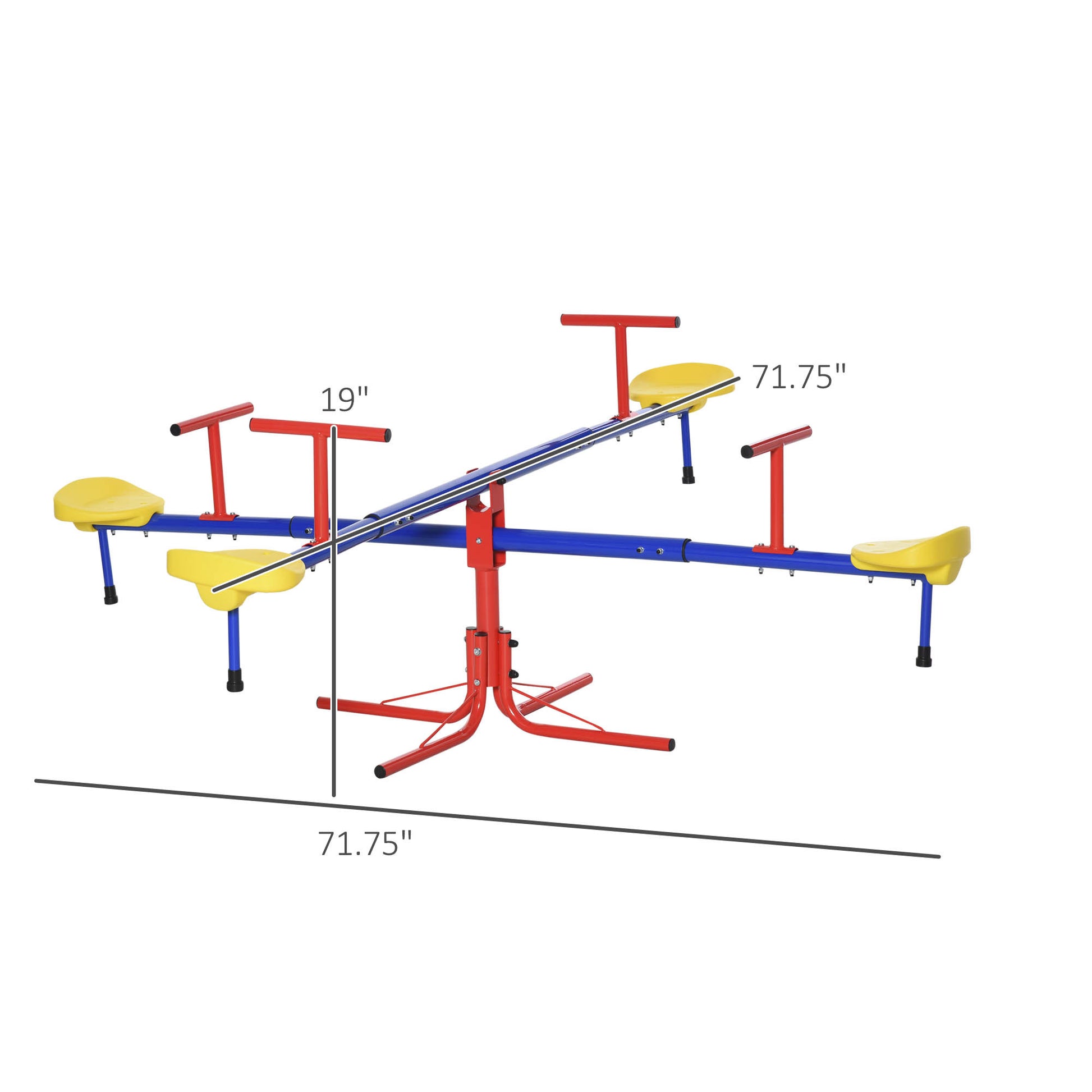 Outsunny Kids Seesaw Swivel Teeter Totter With 360 Spinning, 4 Seater Seesaw Outdoor Playground Equipment For Backyard, Boys And Girls Aged 3 8 Years Old Multicolor Metal