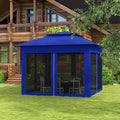 Outsunny 11' X 11' Pop Up Canopy, Outdoor Patio Gazebo Shelter With Removable Zipper Netting, Instant Event Tent W 114 Square Feet Of Shade And Carry Bag For Backyard, Garden, Blue Blue Metal