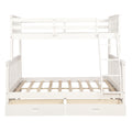 Twin Over Full Bunk Bed With Storage Drawers, Wooden Bunk Bed With Ladder And Safety Guard Rails White Full White Wood