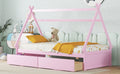 Twin Size House Platform Bed With Two Drawers,Headboard And Footboard, Pink Twin Pink Pine