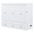 Queen Size Murphy Bed With Usb Port And A Large Drawer, White Queen White Solid Wood Mdf