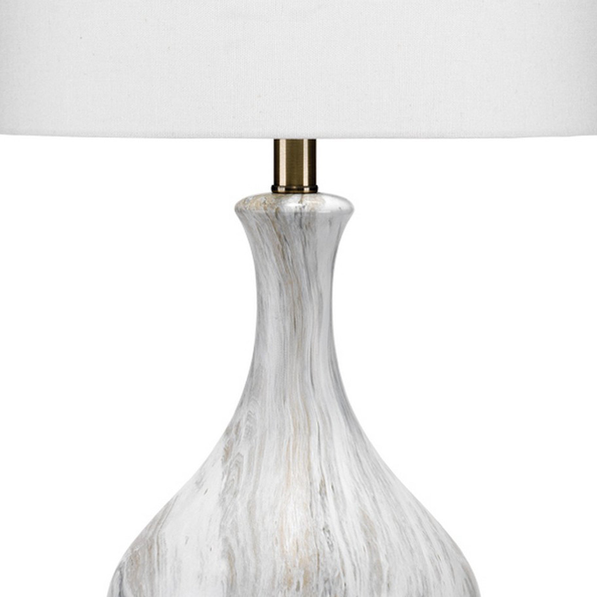 Table Lamp With Gourd Shaped Ceramic Body, White And Brass White Ceramic