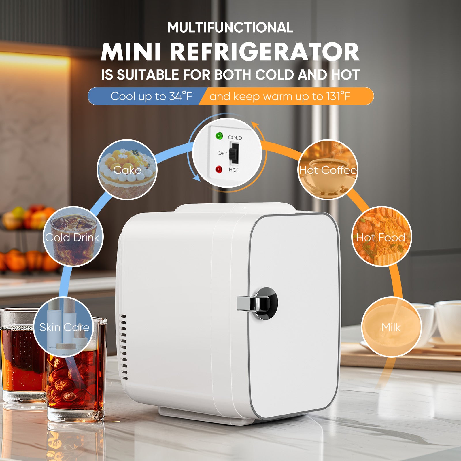 Mini Fridge, Portable Small Refrigerator 4L 6 Can Cooler & Warmer Compact Fridge For Skincare, Food And Drinks, Small Fridge For Bedroom, Dorm, Car, Office, White White Abs