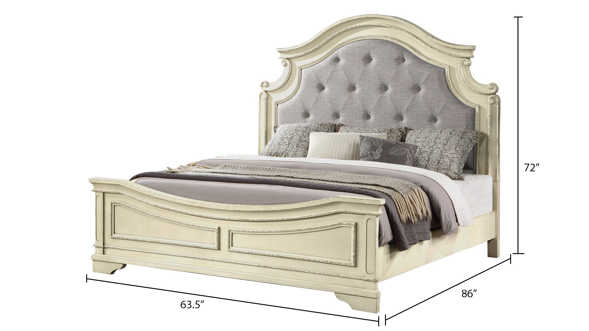 Noble Traditional Style 5 Pc Queen Bedroom Set With Button Tufted Upholstery Headboard Made With Wood In Antique Beige Box Spring Required Queen Beige Wood 5 Piece Set Bedroom Bed Included,Chest Included,Dresser Included,Mirror Included,Nightstand