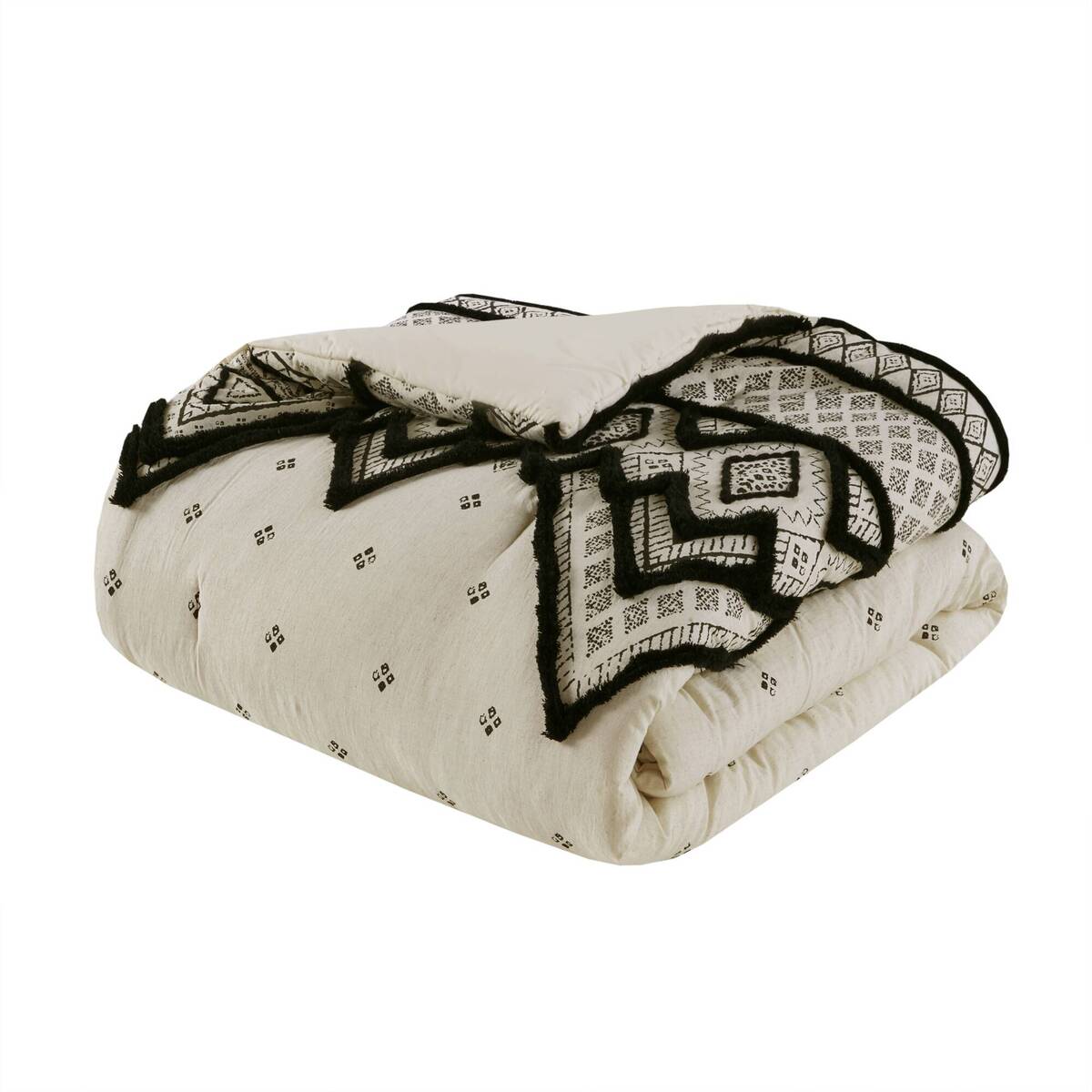 3 Piece Cotton And Flax Linen Blend Comforter Set Natural Full Queen Queen White Black Cotton