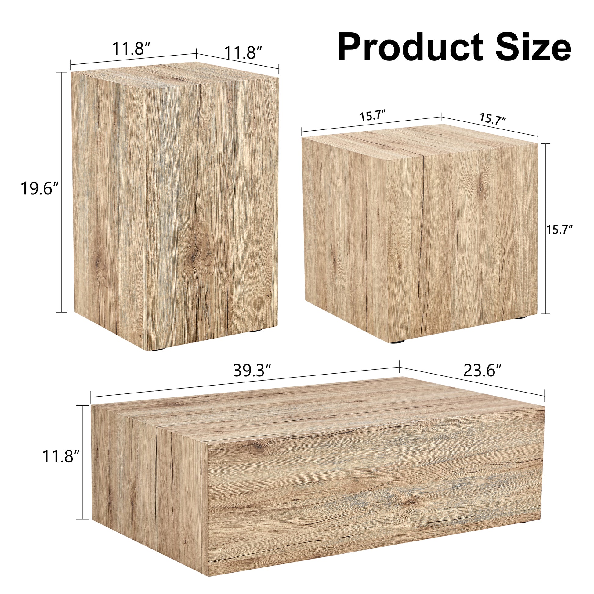 Modern Three Piece Coffee Table.Elevate Your Living Space With This Modern Mdf Coffee Table That Showcases Smooth, Light Wood Color Texture Patterns. Stylish Design. Wood Mdf