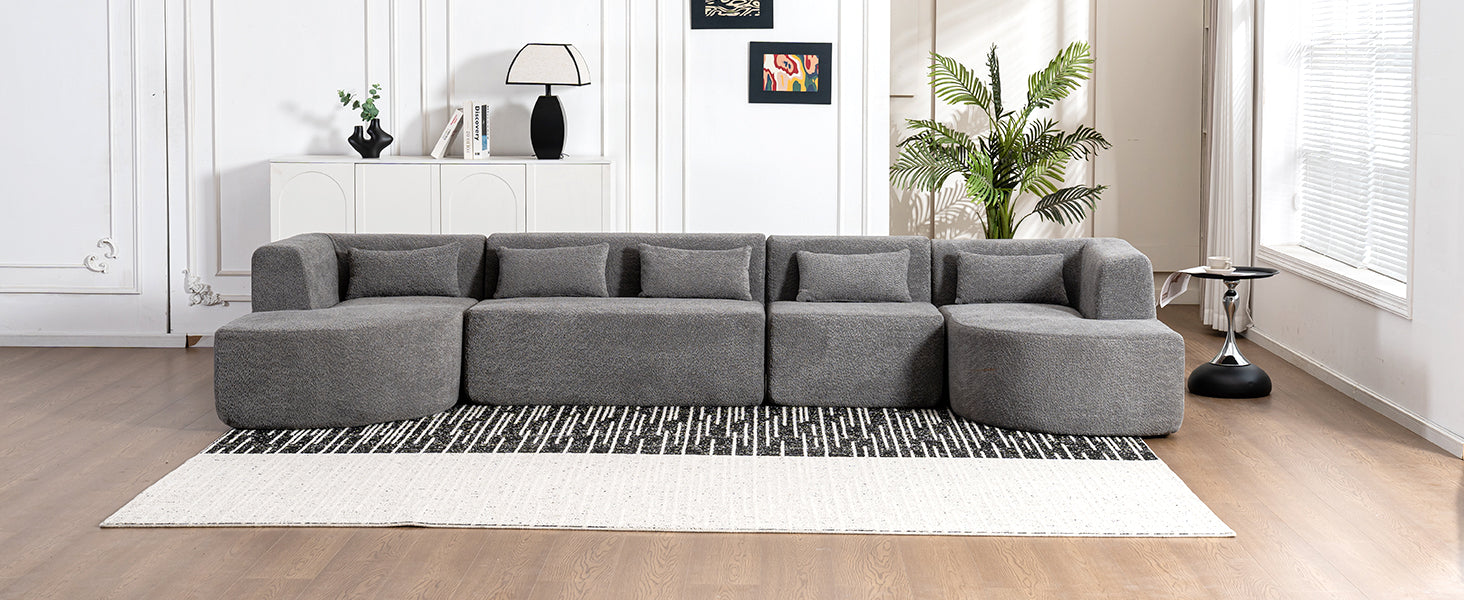 143.7" Upholstered Sofa Free Combined Sofa Couch With Two Chaise Lounge And Five Back Pillows For Living Room, Light Gray Light Gray Foam Polyester 5 Seat